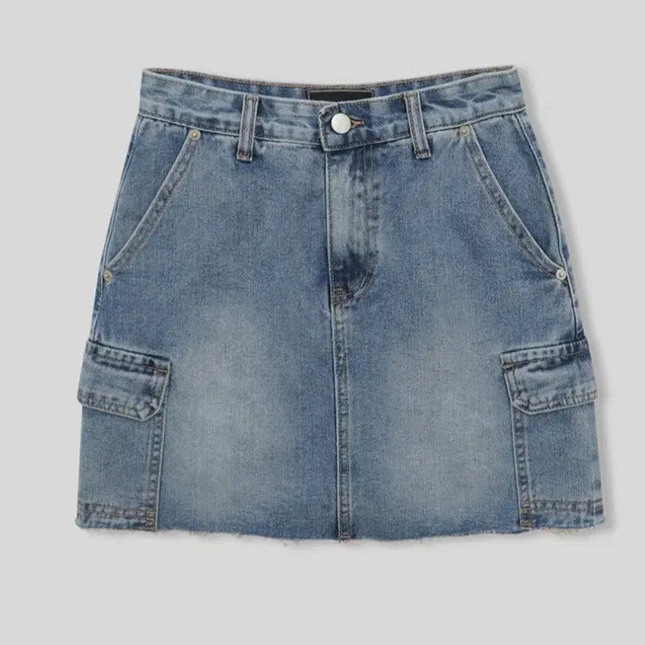 [BUNJANG] 98℃ Denim Cargo Mini Skirt / 98도씨 데미지 카고 데님 미니 스커트 속바지 내장 실사있음