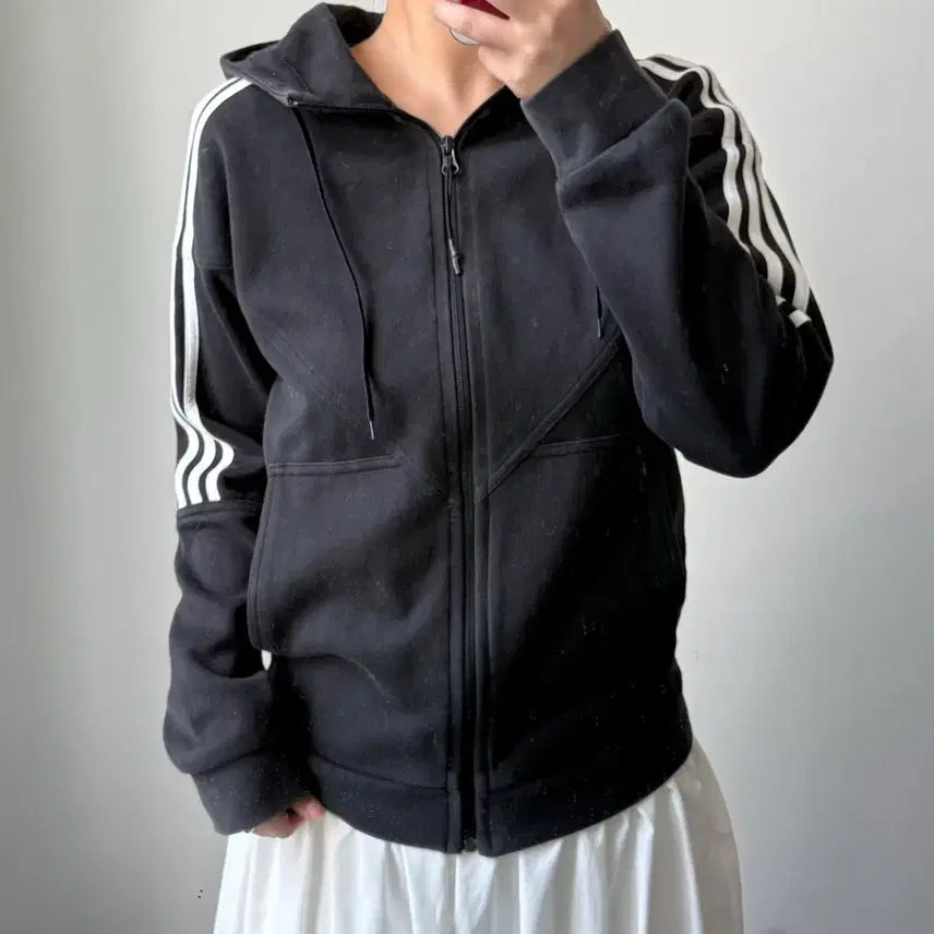 [BUNJANG] Adidas Black Hoodie Zip-up / [M] 아디다스 블랙 후드집업