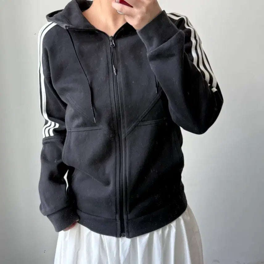 [BUNJANG] Adidas Black Hoodie Zip-up / [M] 아디다스 블랙 후드집업