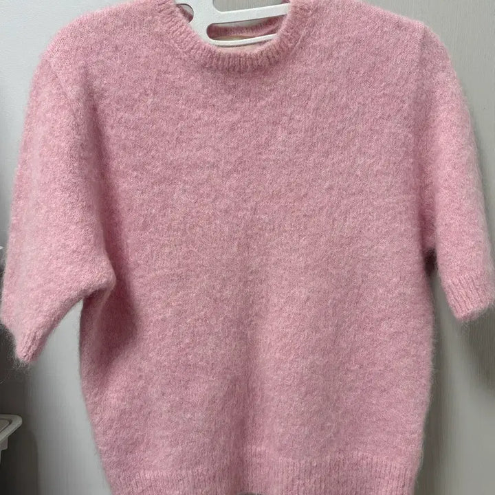 [BUNJANG] Alpaca Blend Short Sleeve Knit Top / 핑크 알파카 반팔 니트