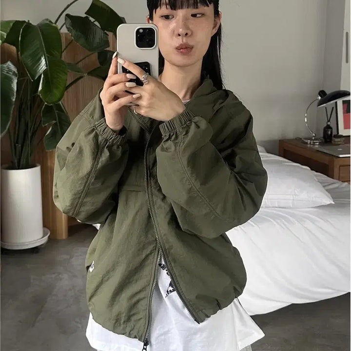 [BUNJANG] NTC 2Way Oversized Hooded Windbreaker Khaki / 엔티비씨 2Way 오버핏 후드 바람막이 카키