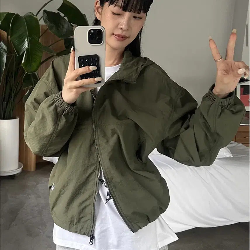 [BUNJANG] NTC 2Way Oversized Hooded Windbreaker Khaki / 엔티비씨 2Way 오버핏 후드 바람막이 카키