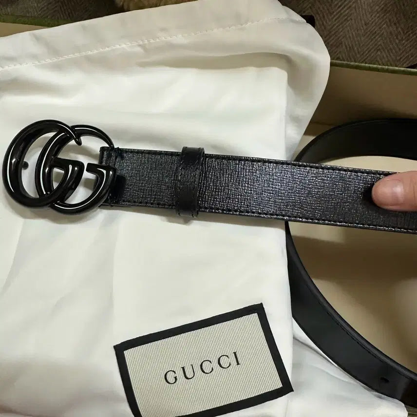[BUNJANG] Gucci Marmont GG Black Leather Belt / 구찌 마몬트 GG 블랙 벨트