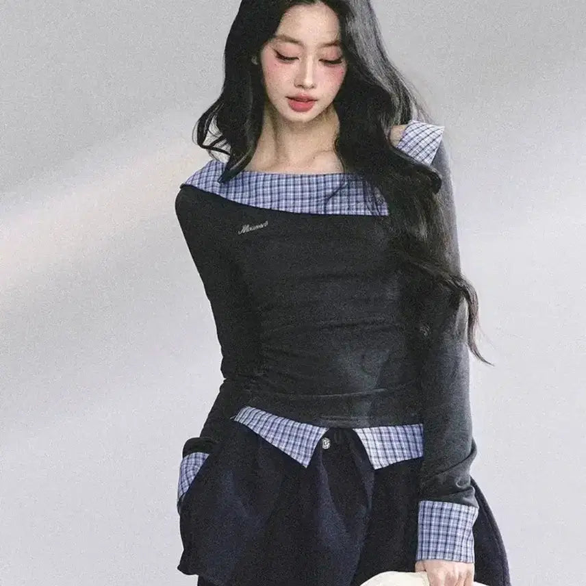 [BUNJANG] Check Pattern Off-Shoulder Two-Piece Set / 체크패턴 투피스 오프숄더