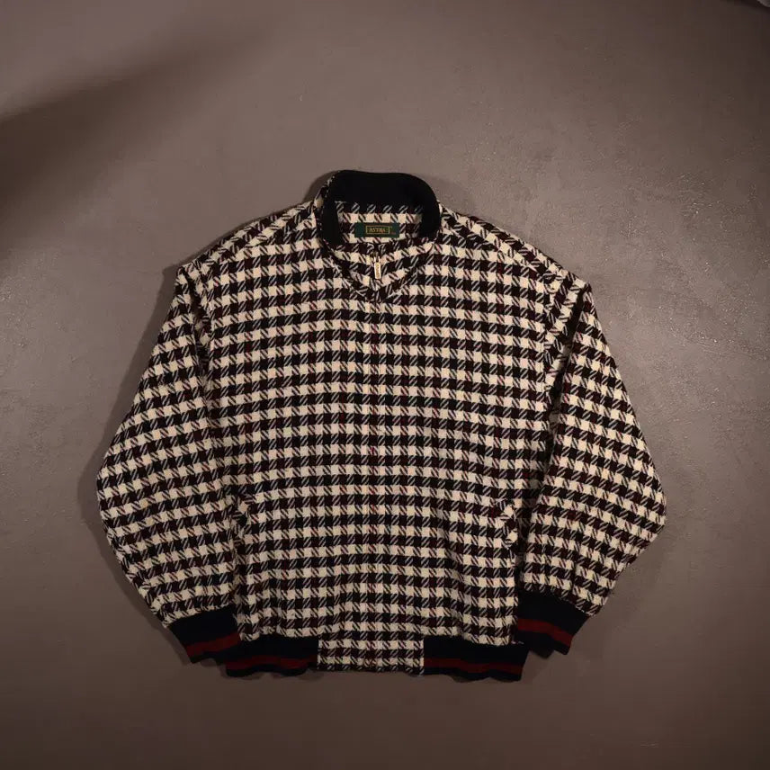 [BUNJANG] Vintage Houndstooth Wool Check Bomber Jacket / 빈티지 하운드투스 울 체크 봄버자켓 C518