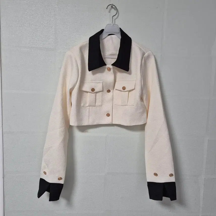 [BUNJANG] Color Block Crop Jacket / 배색 카라 크롭 자켓 아이보리