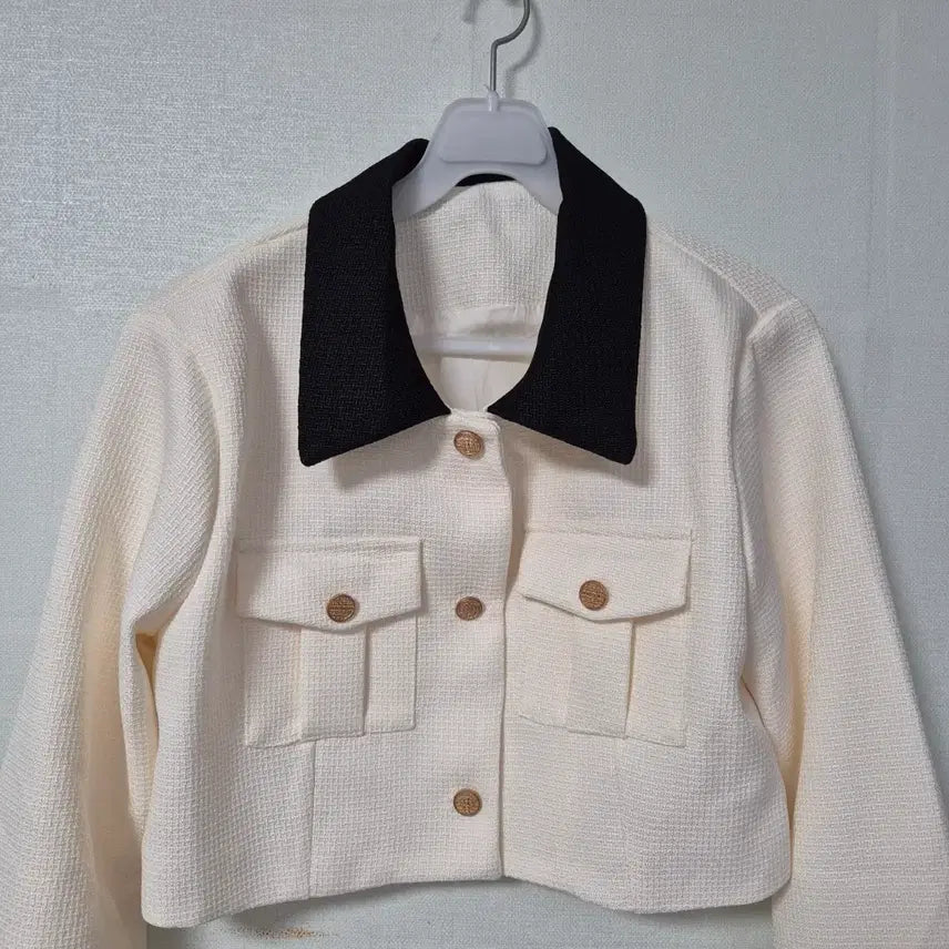 [BUNJANG] Color Block Crop Jacket / 배색 카라 크롭 자켓 아이보리