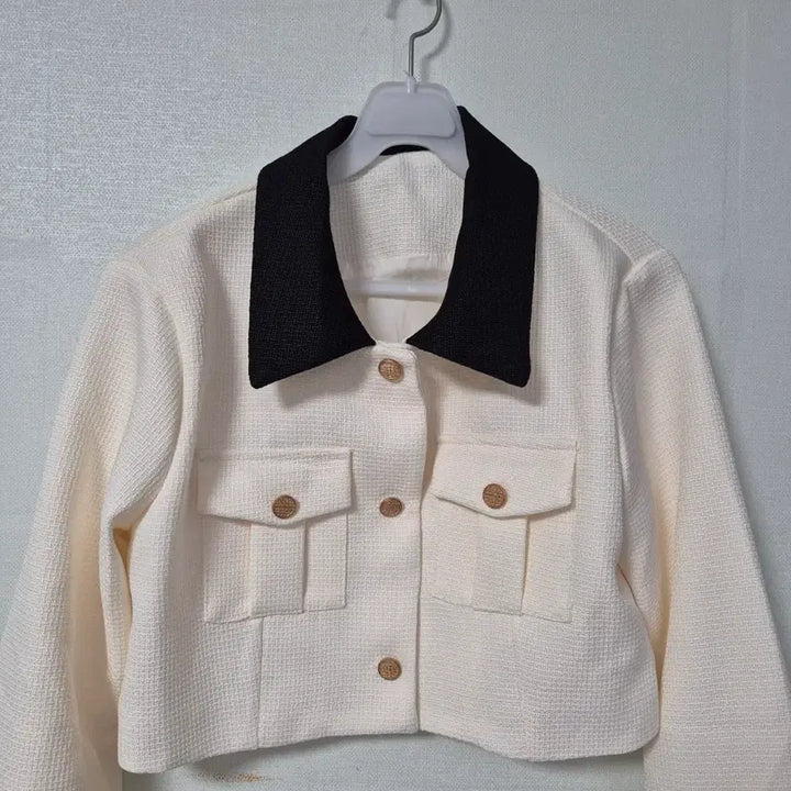 [BUNJANG] Color Block Crop Jacket / 배색 카라 크롭 자켓 아이보리