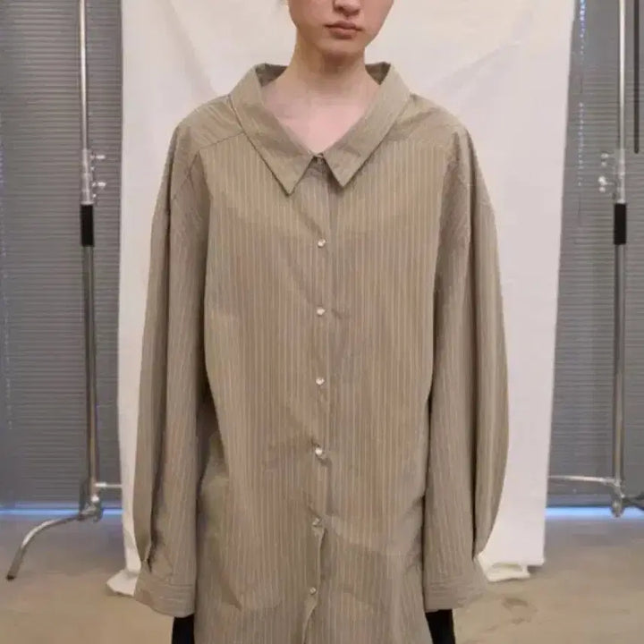 [BUNJANG] Piki Society Striped Shirt (Khaki) / 새상품 피키소사이어티 스트라이프 셔츠 카키