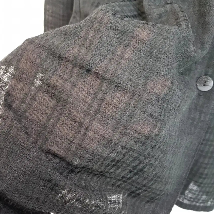 [BUNJANG] Vintage Black Checkered See-Through Long Blouse (Size L) / JPN 빈티지 검정 체크 패턴 시스루 긴팔 롱 블라우스 여L Q143
