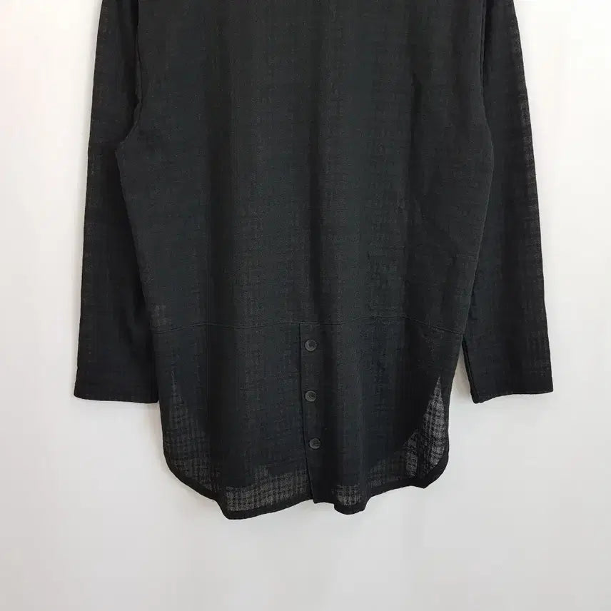 [BUNJANG] Vintage Black Checkered See-Through Long Blouse (Size L) / JPN 빈티지 검정 체크 패턴 시스루 긴팔 롱 블라우스 여L Q143