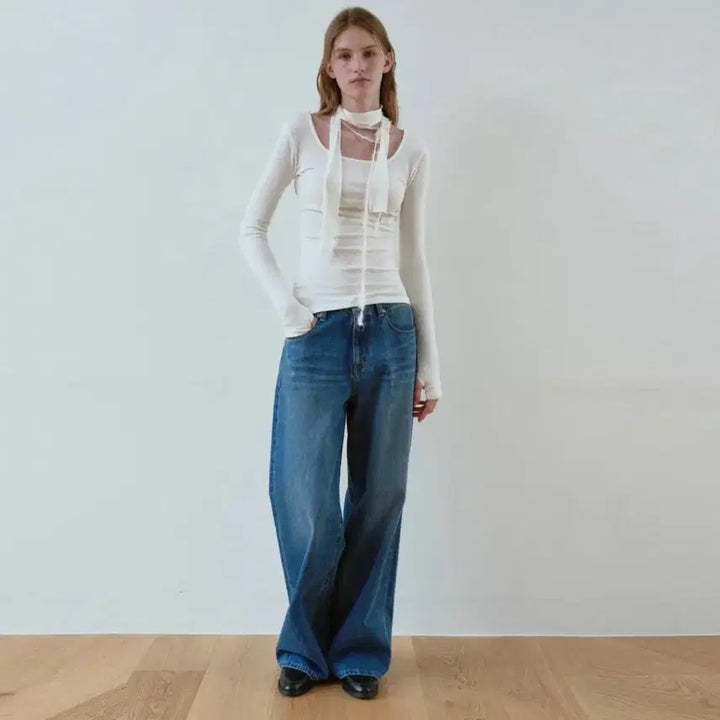 [BUNJANG] MAZONE Ribbed Top Ivory / 마조네 NECK_POINT_RIBBED_TOP_IVORY