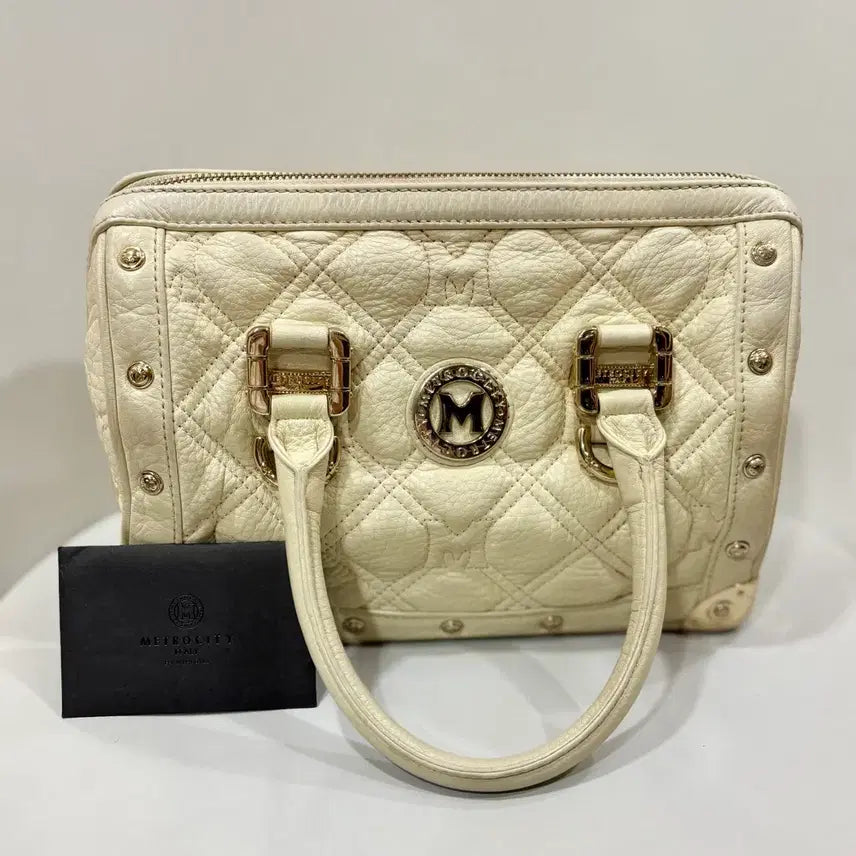 [BUNJANG] Metrocity Quilted Ivory Tote Bag / 메트로시티 퀼팅 아이보리 토트백 가방