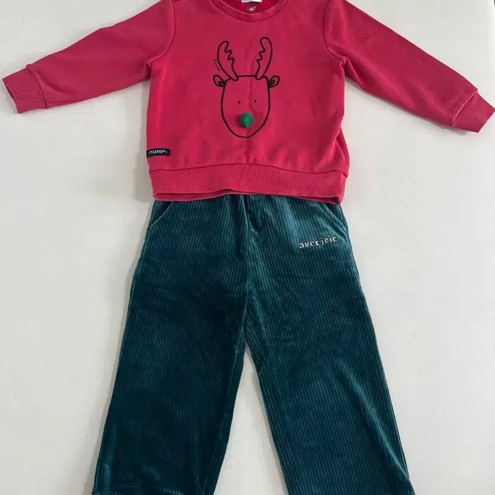 [BUNJANG] Blue Dog Rudolph Top &amp; Milli Bam Fleece Pants Set with Bonus Winter Fleece Pants / 크리스마스룩(블루독 상의+밀리밤 기모바지)덤으로 겨울용 기모바지들