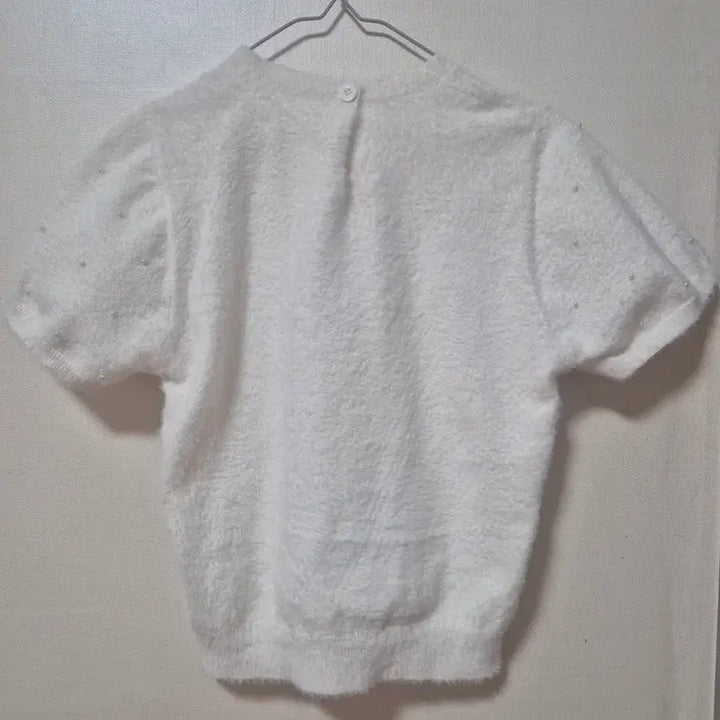 [BUNJANG] Angora Pearl Short Sleeve Knit (White) / 새상품 화이트 앙고라 진주 반팔 니트