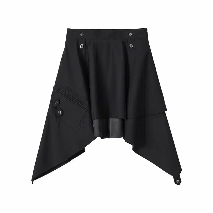 [BUNJANG] Wooralong Asymmetric Unbalanced Layered Skirt Black / 새상품) 우알롱 어시메트릭 언밸런스 레이어드 스커트 블랙