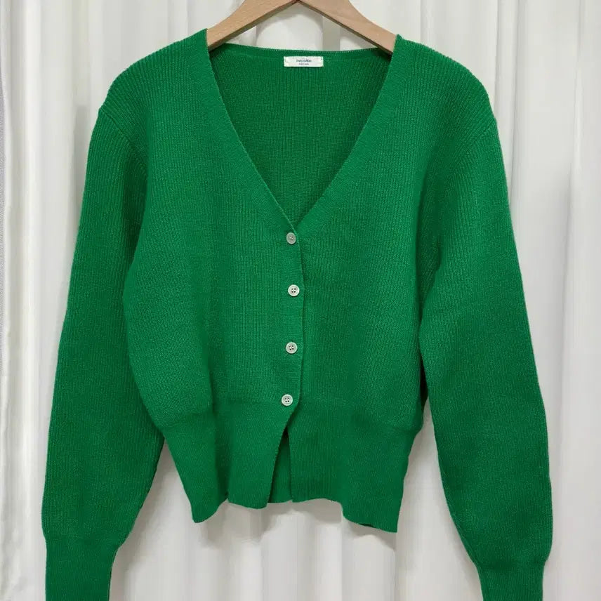[BUNJANG] Vivid Green V-Neck Cardigan / 그린 브이넥 가디건