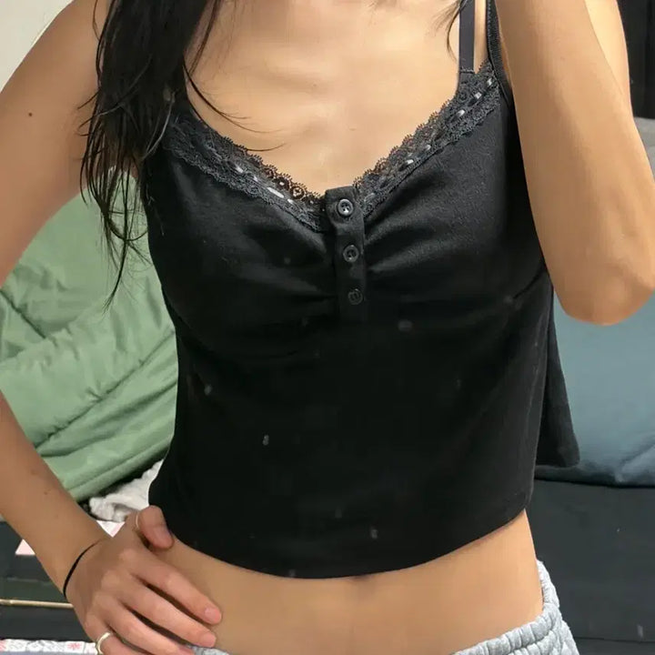 [BUNJANG] Lace Shirred Tank Top / 레이스 셔링 나시