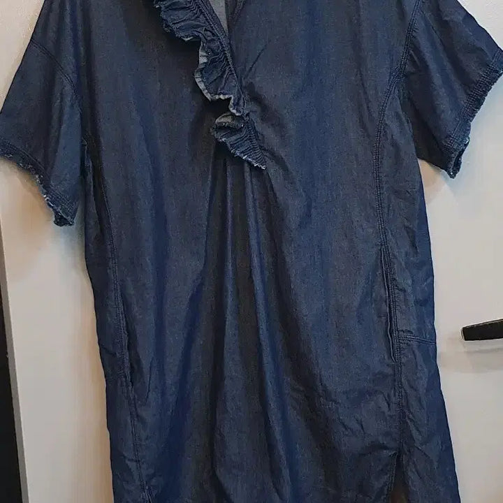 [BUNJANG] System Denim Ruffle Short Sleeve Dress / 특가  한섬 시스템데님  프릴반팔원피스 호칭82-94-160