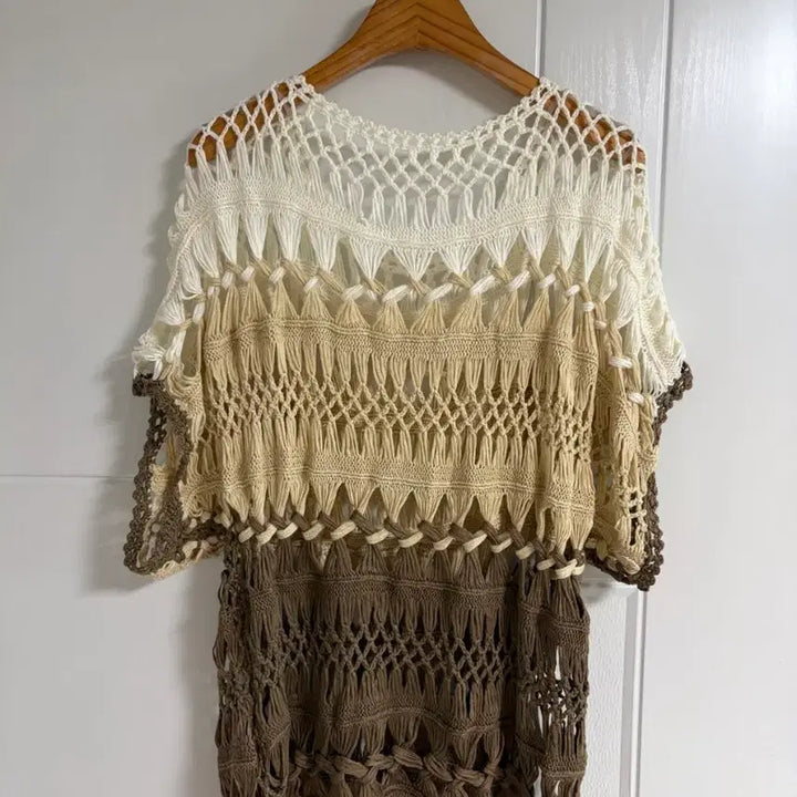 [BUNJANG] Vintage Japanese Knit Layered Top / (일본 수입 빈티지)뜨개 니트 반팔 시스루 레이어드 배색
