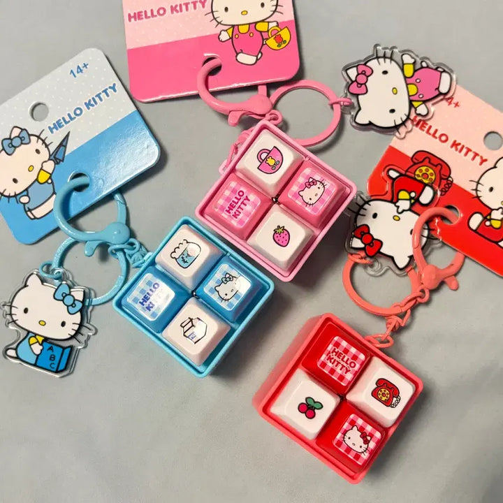 [BUNJANG] Sanrio Kitty LED Keycap Keychain / 정품 산리오 키티 4구 led 키캡 클리커 키링 핑크 레드 하늘 보라