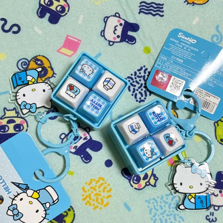 [BUNJANG] Sanrio Kitty LED Keycap Keychain / 정품 산리오 키티 4구 led 키캡 클리커 키링 핑크 레드 하늘 보라