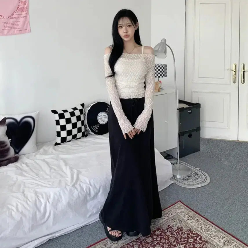 [BUNJANG] (세트) 오프숄더 여리핏 봄데이트 플라워 레이스 벚꽃 블라우스 나시 / (세트) 오프숄더 여리핏 봄데이트 플라워 레이스 벚꽃 블라우스 나시