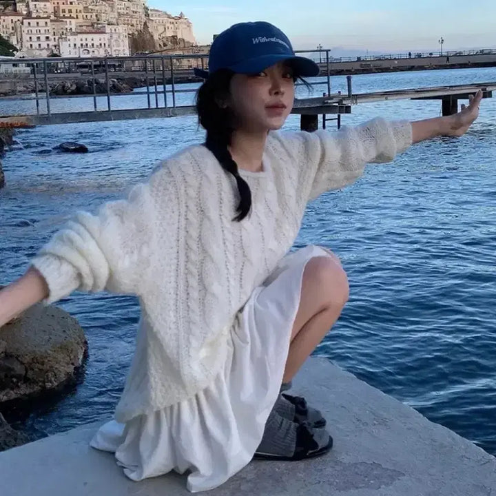 [BUNJANG] Without Summer Cable Knit Ivory / 위드아웃썸머 케이블니트 아이보리