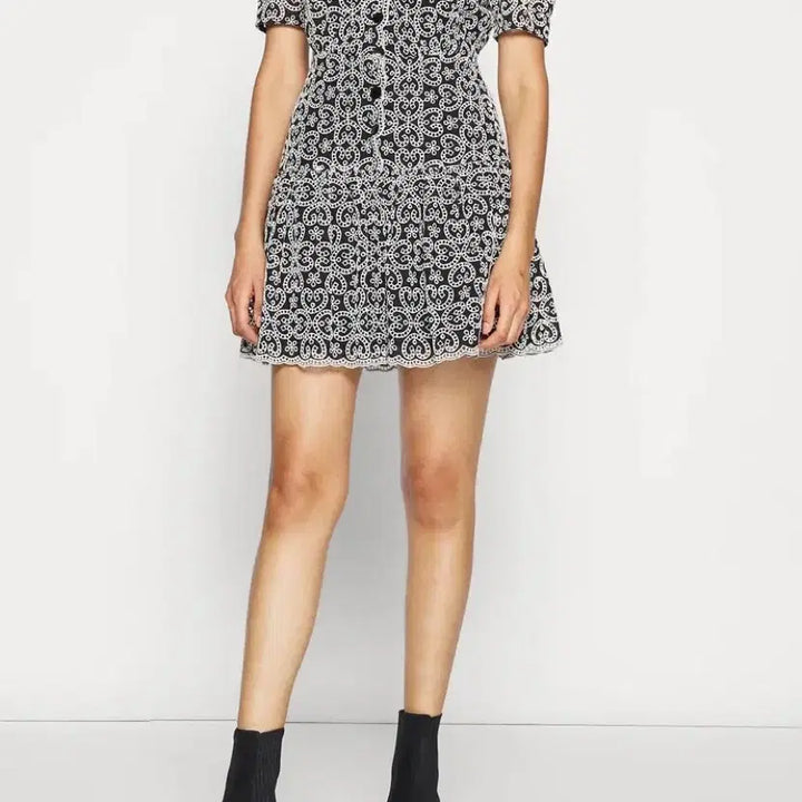 [BUNJANG] Sandro Puff Sleeve Pattern Dress / 산드로 퍼프소매 원피스