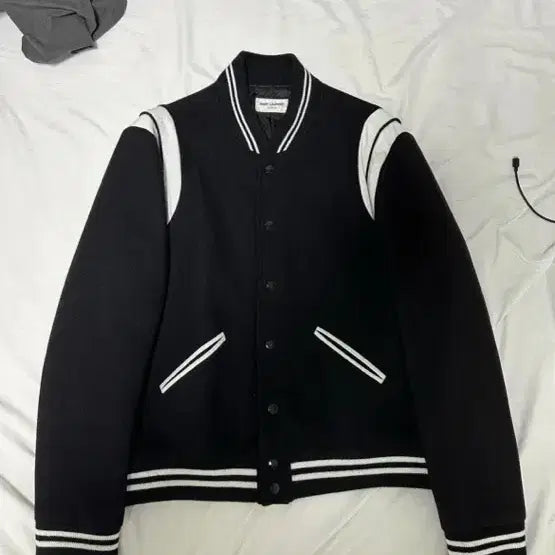 [BUNJANG] Saint Laurent Black Varsity Teddy Jacket / SLP 블랙 바시티 테디 자켓