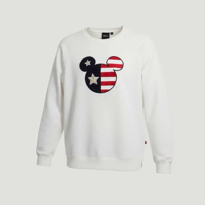 [BUNJANG] Mickey Mouse Graphic Print Sweatshirt / 남성105 / 성조기 미키 화이트 라운드맨투맨WT 28-2