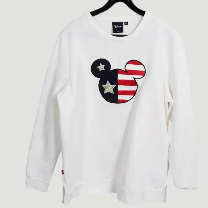 [BUNJANG] Mickey Mouse Graphic Print Sweatshirt / 남성105 / 성조기 미키 화이트 라운드맨투맨WT 28-2
