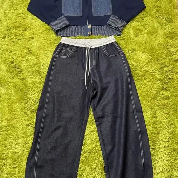 [BUNJANG] Raduna Navy Denim Two-Piece Set - Denim Knit Jacket &amp; Pants / 네이비데님투피스 제평자켓 수입세트