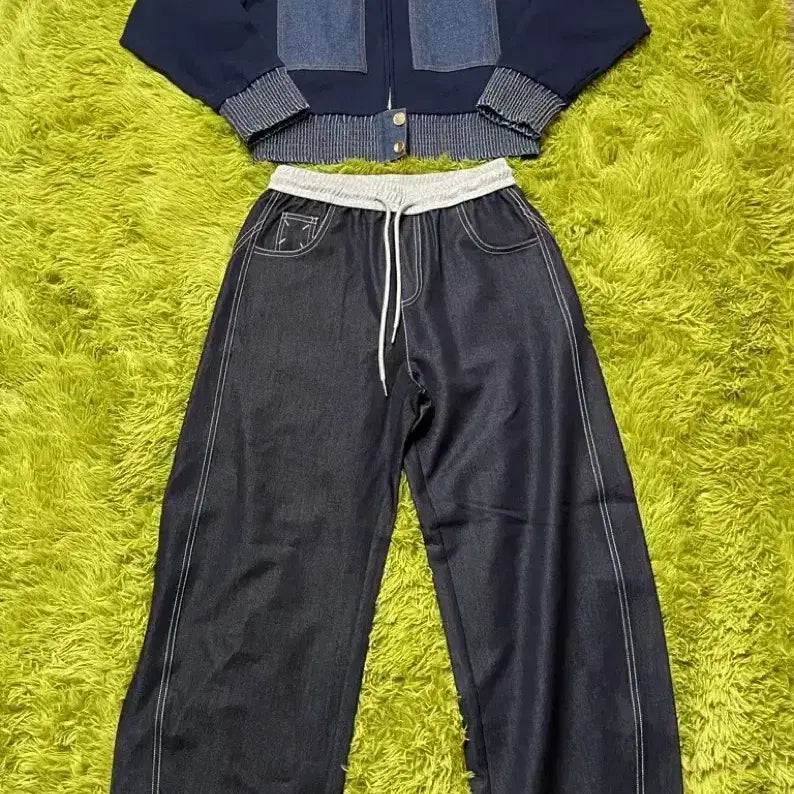 [BUNJANG] Raduna Navy Denim Two-Piece Set - Denim Knit Jacket &amp; Pants / 네이비데님투피스 제평자켓 수입세트