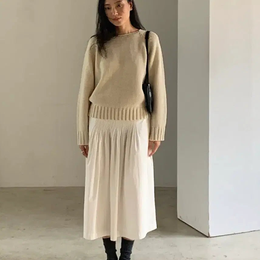 [BUNJANG] LOUNGE Pintuck Skirt Ivory S / LOUNGE 라운지 핀턱 스커트 아이보리 S
