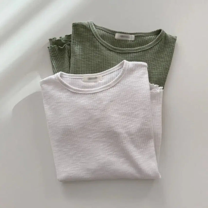 [BUNJANG] White Ribbed Wave Slim T-Shirt / 화이트 골지 물결 슬림 티셔츠