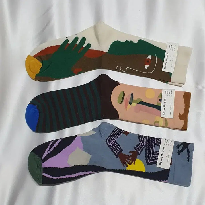 [BUNJANG] Bonne Maison Stripe Pattern Socks / 크림베이지 그린 블루 스트라이프 추상 Bonne Maison 본메종 양말