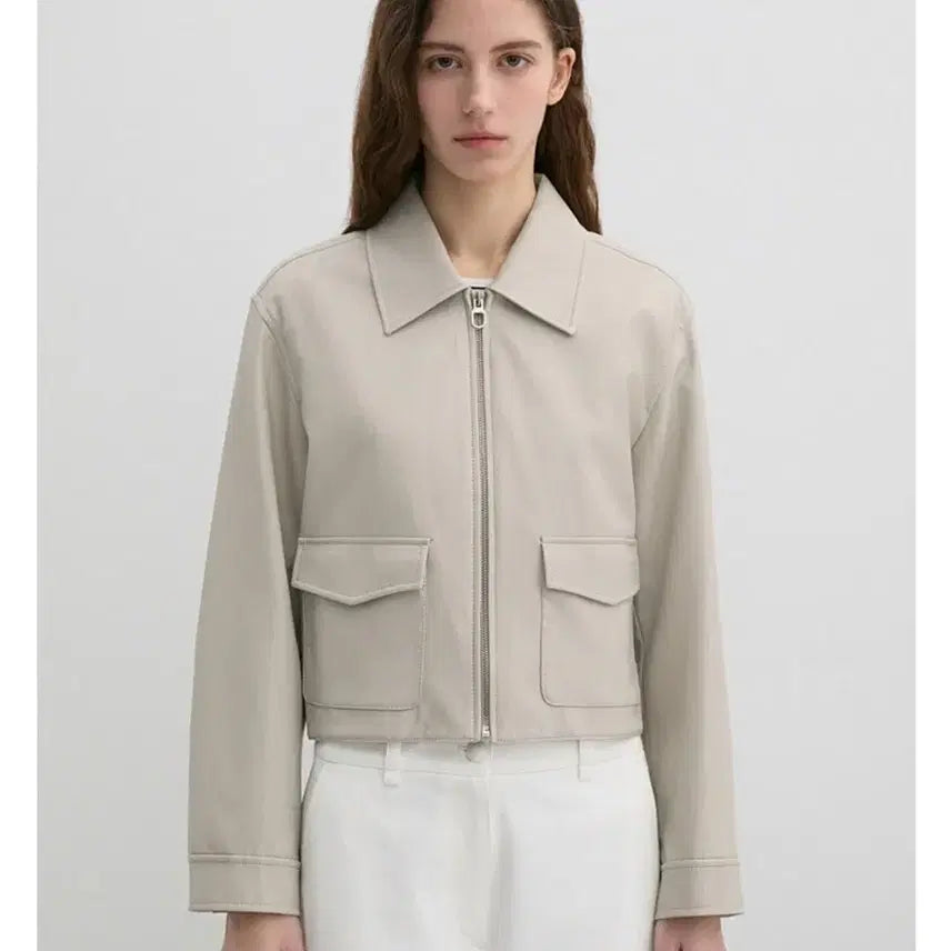 [BUNJANG] List Out Pocket Zip-Up Leather Jumper / 리스트 아웃 포켓 집업 레더 점퍼 55