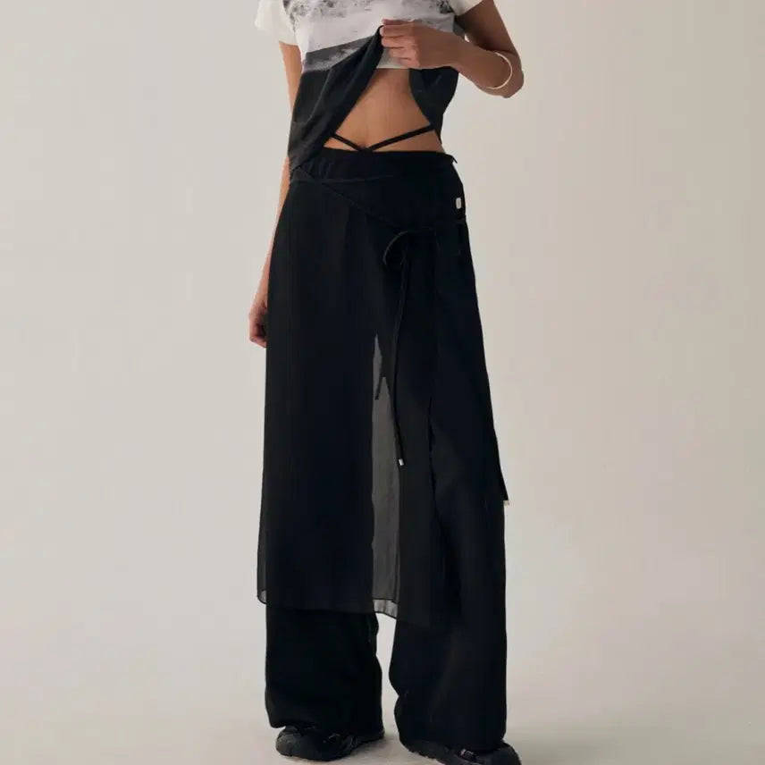 [SOLD OUT] (새상품)트리밍버드 시스루 스트랩 랩 팬츠