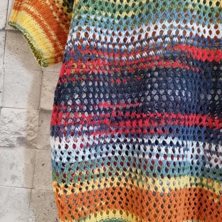 [BUNJANG] Rainbow Mesh Knit Top / 망사니트 레인보우 반팔 니트
