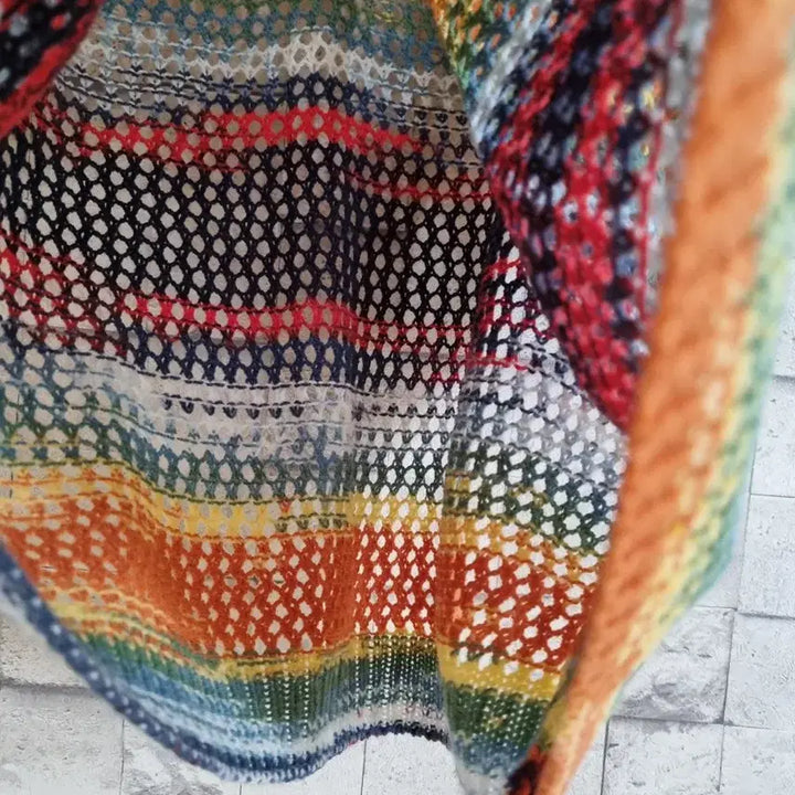 [BUNJANG] Rainbow Mesh Knit Top / 망사니트 레인보우 반팔 니트
