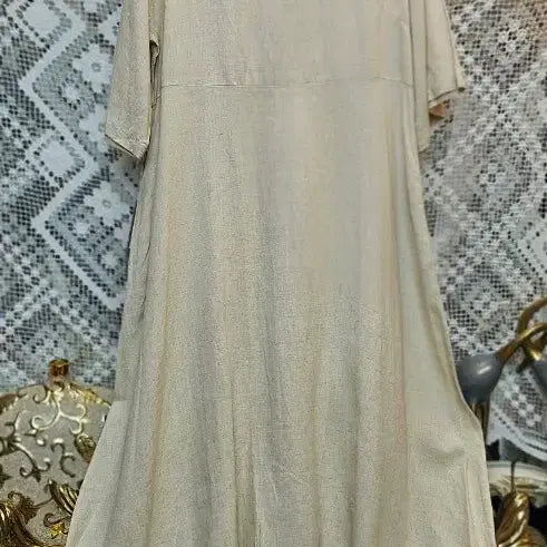 [BUNJANG] Beige Linen Long Dress (Free Size) / 베이지 린넨 마롱원피스 롱 Free사이즈