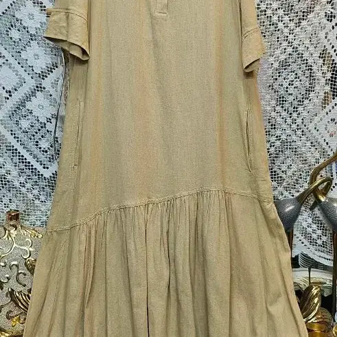 [BUNJANG] Collared Neck Long Warm Dress Beige / 카라넥 롱 도톰마롱원피스 베이지