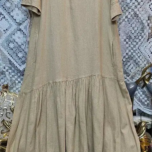 [BUNJANG] Collared Neck Long Warm Dress Beige / 카라넥 롱 도톰마롱원피스 베이지