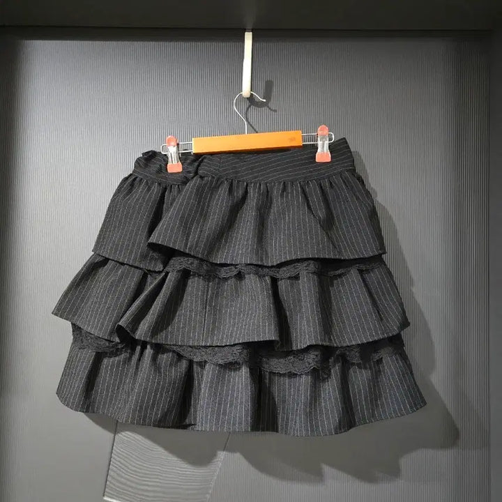 [BUNJANG] Striped Lace Tiered Skirt / 일브) 스트라이프 레이스 캉캉 스커트