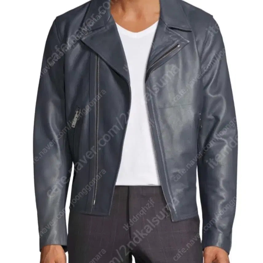 [BUNJANG] Sandro Navy Leather Rider Jacket / 산드로 네이비 레더 라이더 자켓