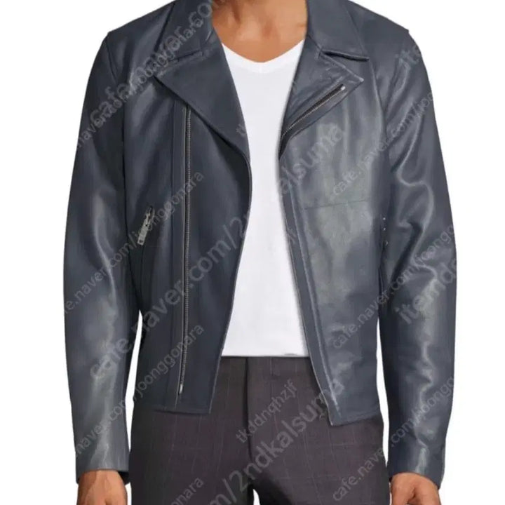 [BUNJANG] Sandro Navy Leather Rider Jacket / 산드로 네이비 레더 라이더 자켓