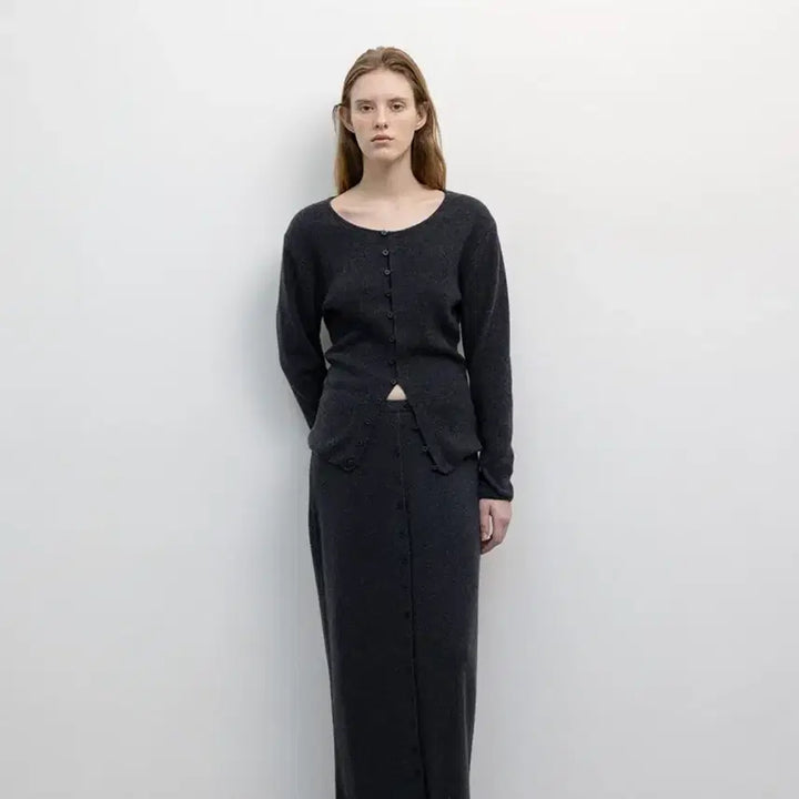 [BUNJANG] 르917 Button-Down Cardigan Skirt Charcoal 36 / 르917 버튼다운 가디건 스커트 차콜 36