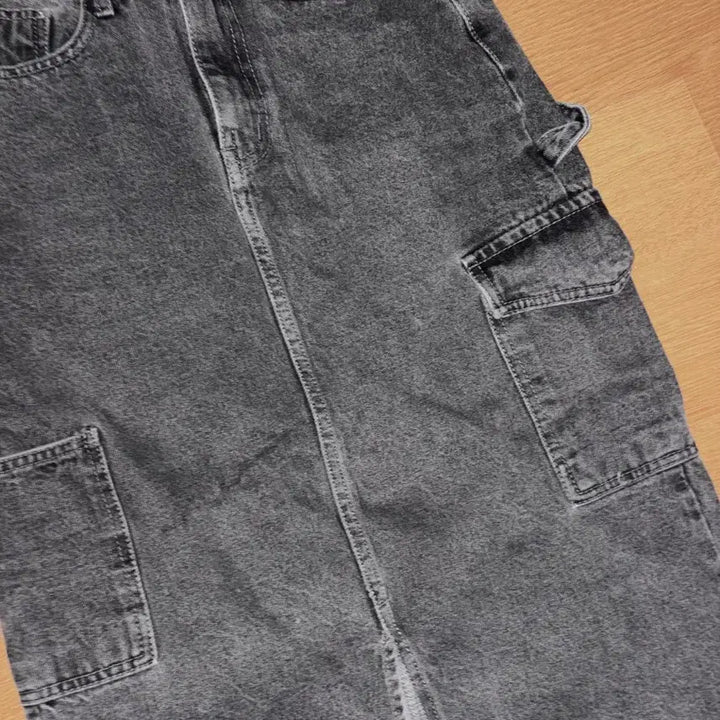 [BUNJANG] Black Denim Cargo Long Skirt / 블랙 데님 흑청 카고 롱 스커트