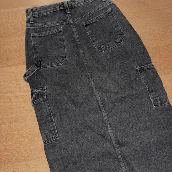 [BUNJANG] Black Denim Cargo Long Skirt / 블랙 데님 흑청 카고 롱 스커트